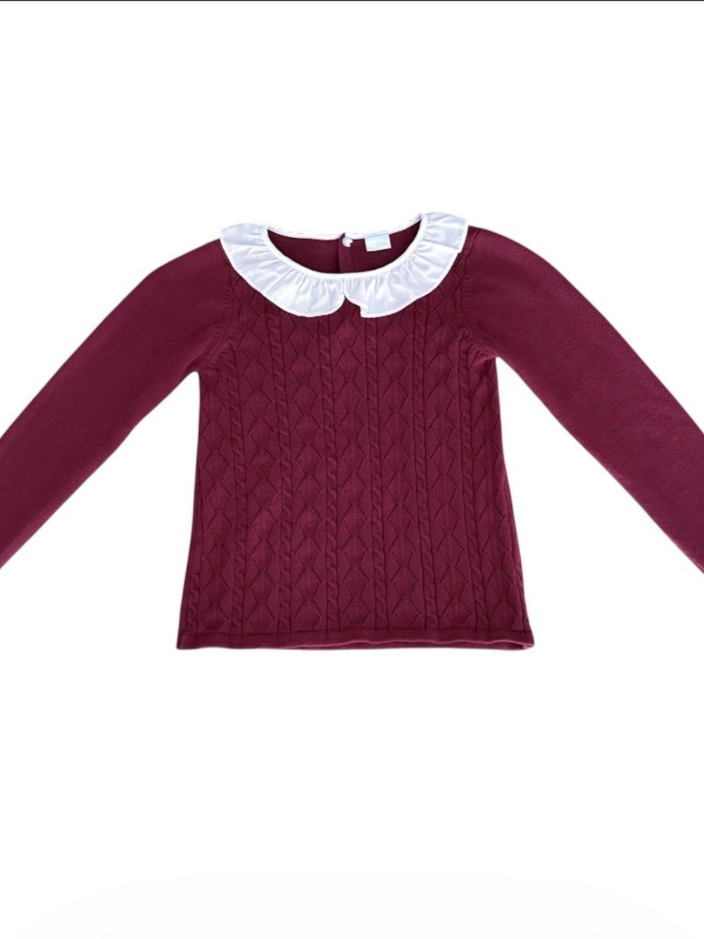 Edgehill Collection Maroon Cable Knit Cotton Sweater Peter Pan Collar Girls 6